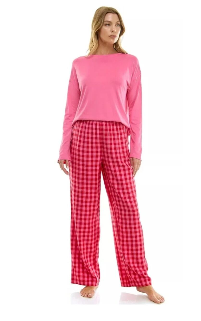 NEW Roudelain Plaid Checkered Pajama Pants Pink Red Cheetah Wiastband Size XL